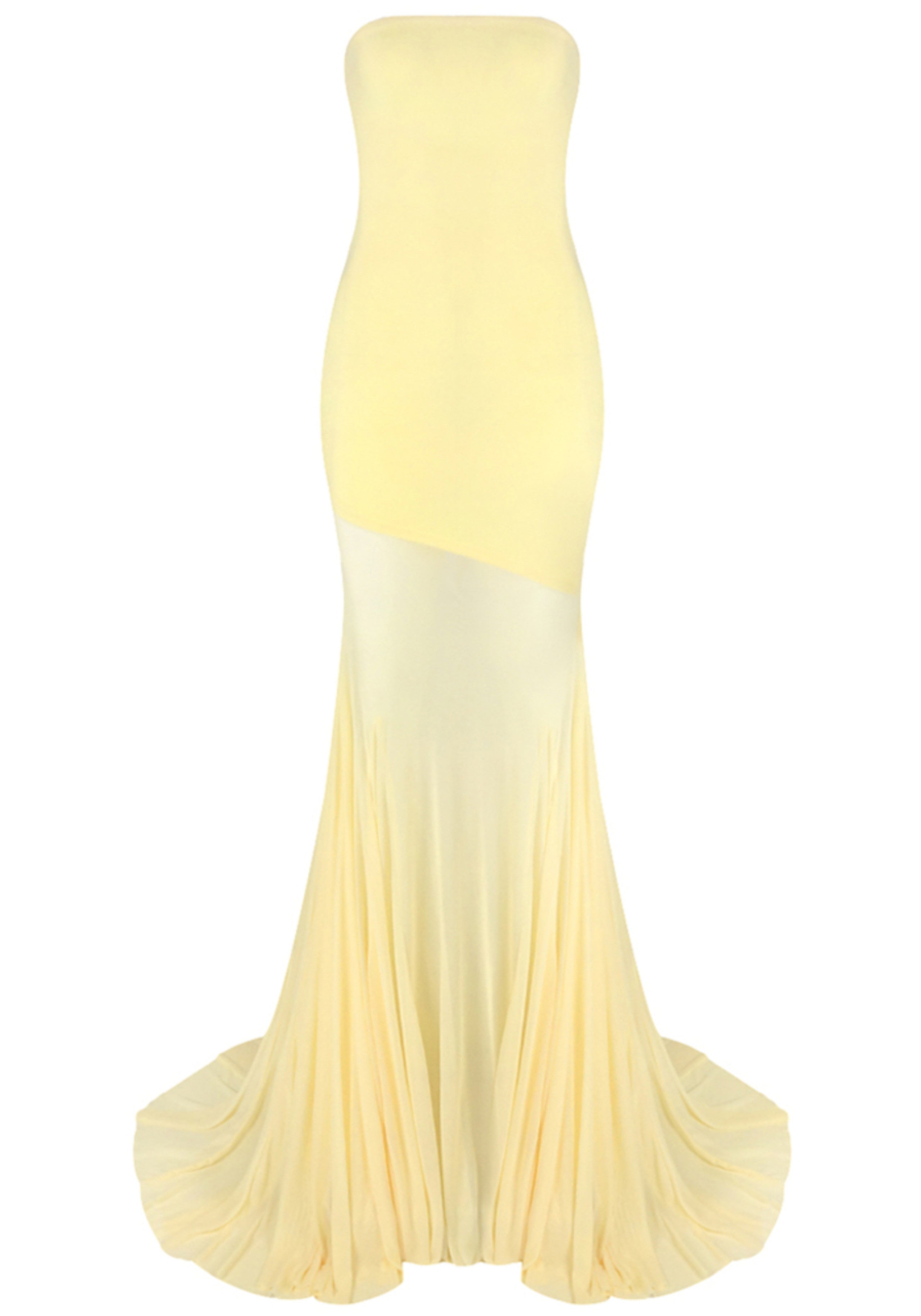 Raziela Strapless Mermaid Mesh Maxi Dress In Yellow