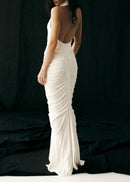 Ooyu Halter Draped Backless Maxi Dress In White
