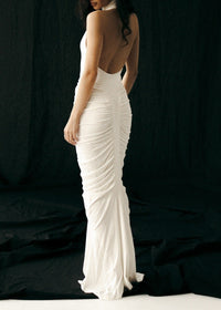 Ooyu Halter Draped Backless Maxi Dress In White
