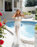 Jexara Lace Ruched Corset Maxi Dress In White