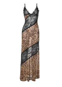 Lazaro Spaghetti Lace Leopard Maxi Dress