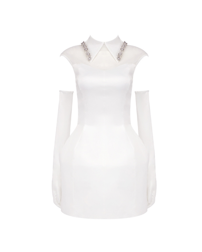 Wieda Tulle Detail Mini Dress In White