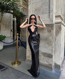 Sephra Front Cutout Backless Maxi Dress In Black