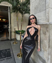 Sephra Front Cutout Backless Maxi Dress In Black