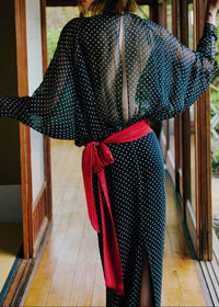 Raelira Long Sleeve Polka Dot Maxi Dress In Black