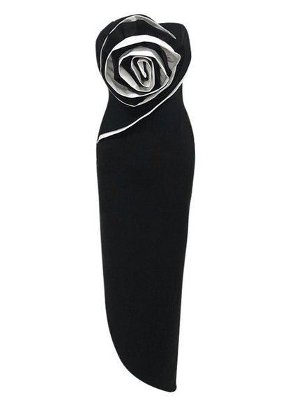 Callahan Strapless Flower Detail Bandage Maxi Dress In Black