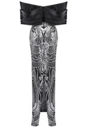 Kivin Draped Bardot Sequin Maxi Dress In Black