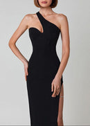 Bahram One Shoulder Bustier Midi Dress In Black