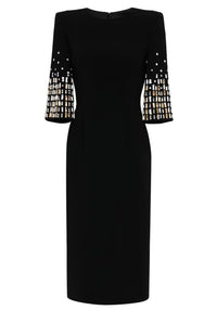 Filitsa Short Sleeve Crystal Midi Dress In Black