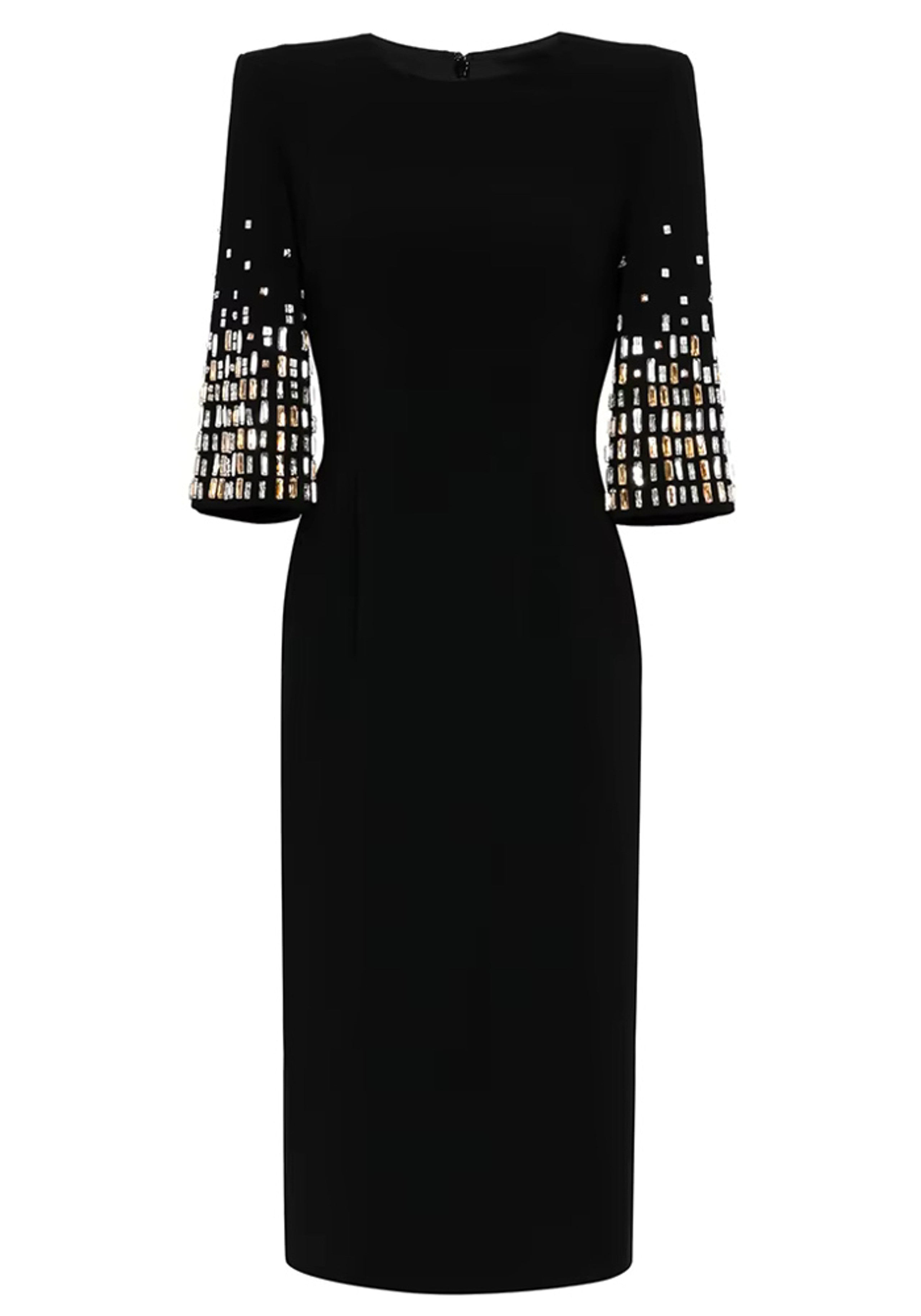 Filitsa Short Sleeve Crystal Midi Dress In Black