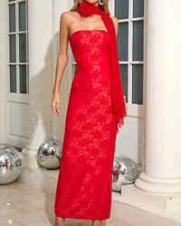 Avalira Strapless Floral Maxi Dress In Red