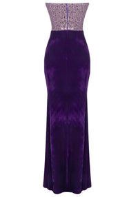 Cazriel Strapless Crystal Maxi Velvet Dress In Purple