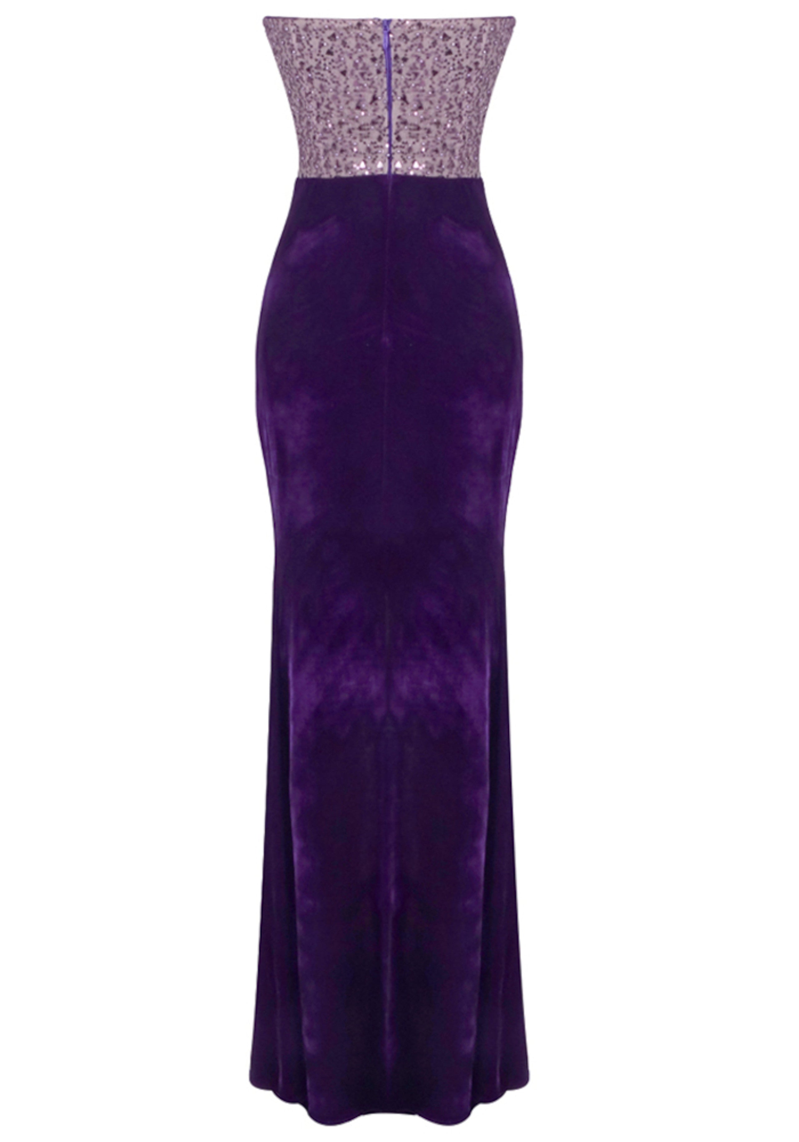 Cazriel Strapless Crystal Maxi Velvet Dress In Purple