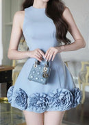 Pyxaris 3D Flower Sleeveless Mini Dress In Blue