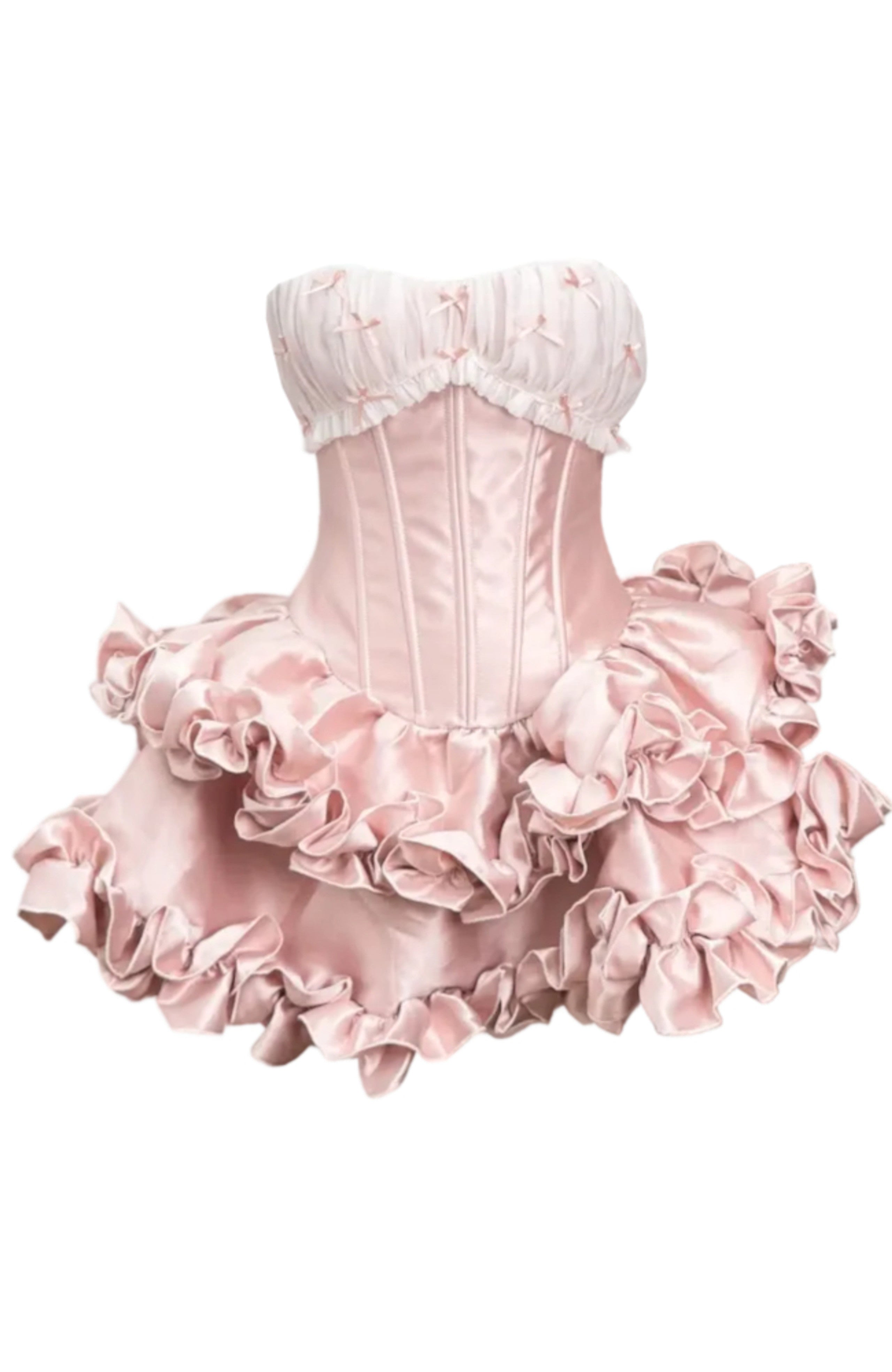 Nyriel Strapless Ruffle Corset Mini Dress In Pink