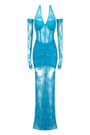 Valeria Lace Halterneck Maxi Dress In Blue