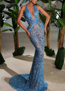 Iverynx Halterneck Rhinestone Cutout Maxi Dress