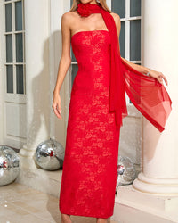 Avalira Strapless Floral Maxi Dress In Red