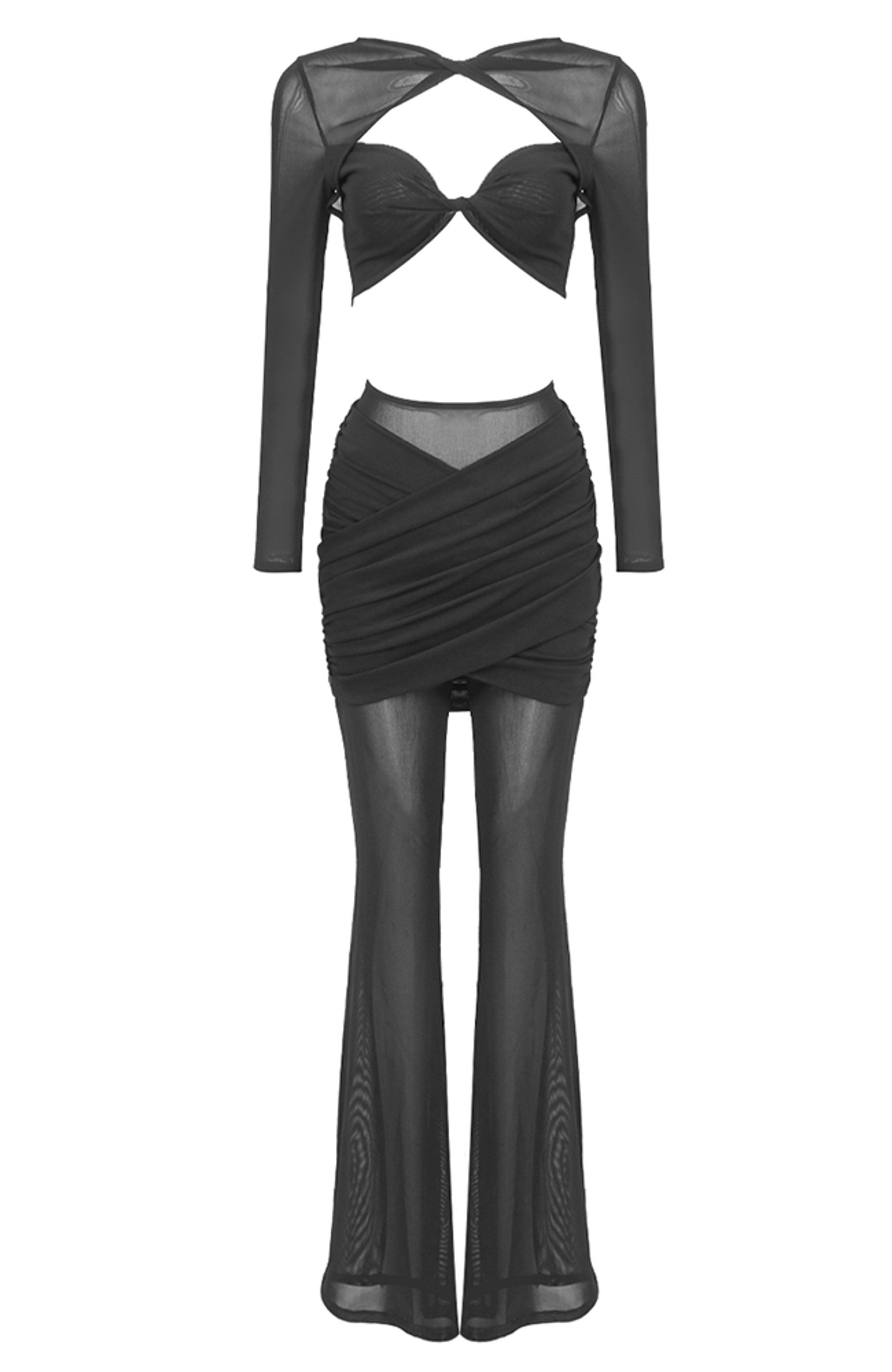 Monroe Long Sleeve Draped Two Piece Jumpsuit In Black Night Novas