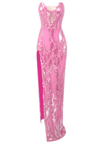 Aevryn Strapless Sequin Maxi Dress In Pink