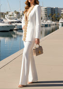 Ronaele ong Sleeve Embellished Neckline Suit In White