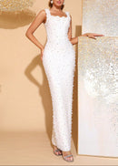 Baina Floral Detail Pearl Maxi Dress In White