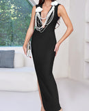 Jaren Floral Pearl Detail Maxi Dress In Black