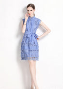Emeline Blue Cutout Belted Mini Dress