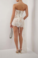 Faruq Strapless Corset Draped Lace Mini Dress In White