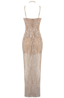 Palti Halter Sequin Bustier Maxi Dress In Gold