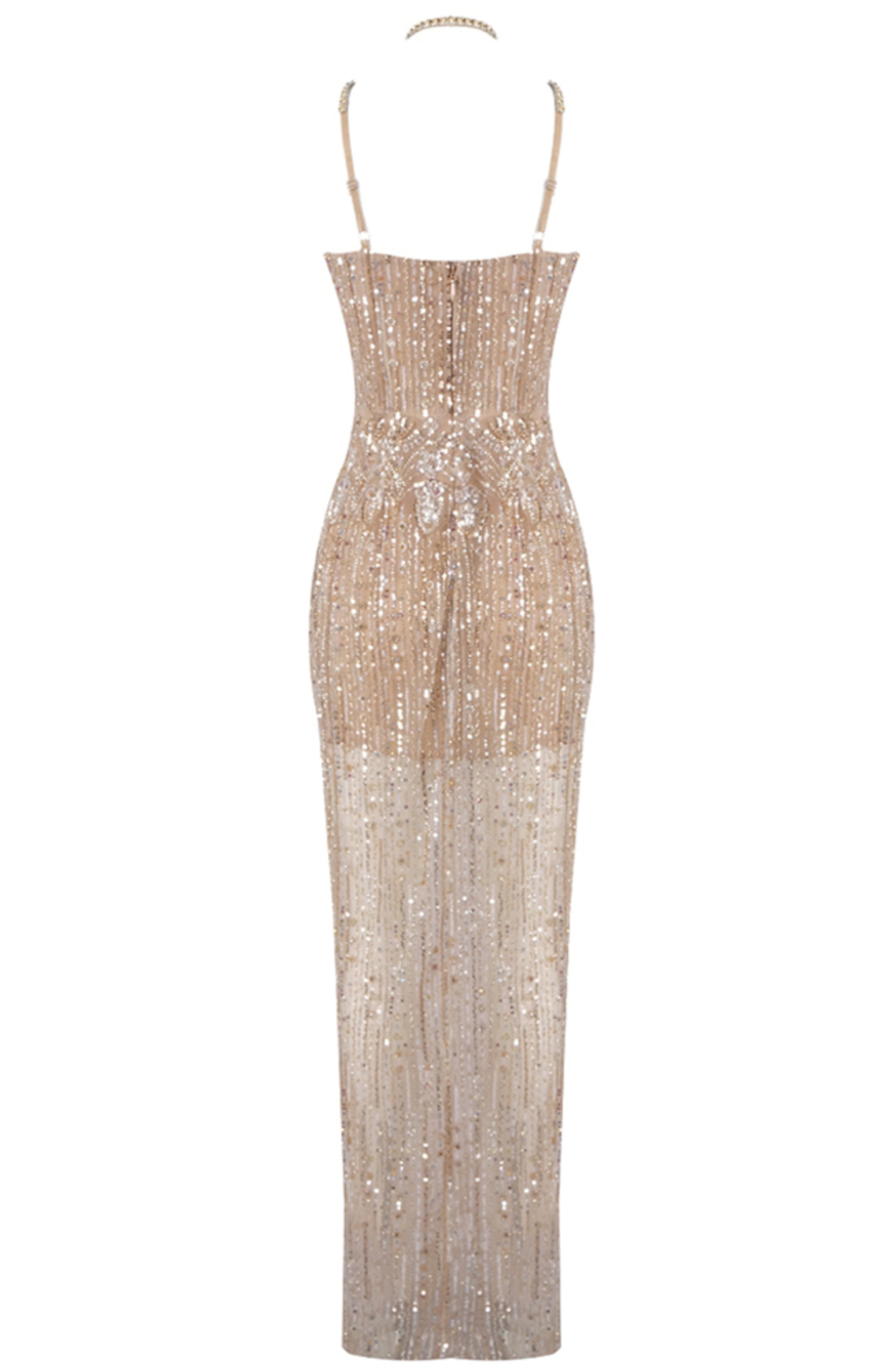 Palti Halter Sequin Bustier Maxi Dress In Gold