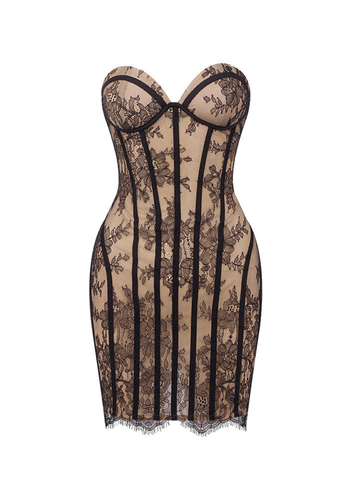 Caelvorn Strapless Lace Corset Mini Dress