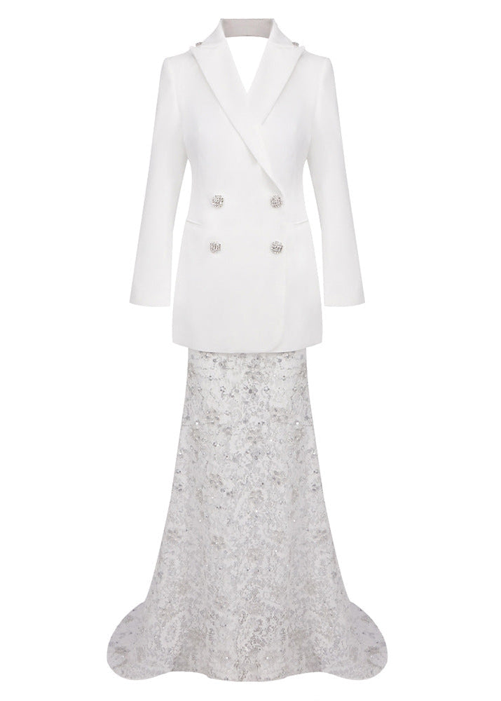 Nedelya Crystal-Embellished Backless Suit Blazer And Maxi Skirt Set