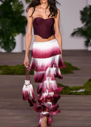 Ravhyx Tube Top Gradient Tassel Two-Piece Set