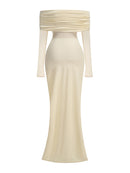 Geyeron Long Sleeve Draped Bardot Maxi Dress In Ivory
