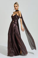 Yasken Brown Satin Neck Maxi Dress