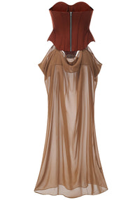 Althorin Strapless Corset Draped Maxi Dress In Brown
