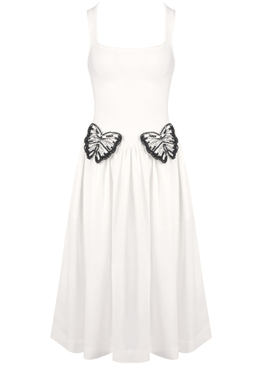 Uaelyvira Butterfly Detail A Line Midi Dress In White