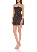 Alcuin Strapless Flower Embroidered Mini Dress In Black