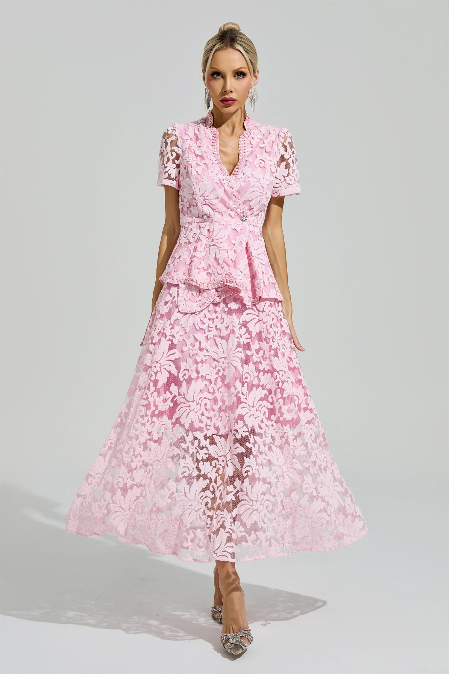 Dovarik Pink Embroidered Lace Set