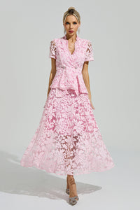 Dovarik Pink Embroidered Lace Set