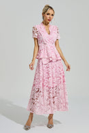 Dovarik Pink Embroidered Lace Set