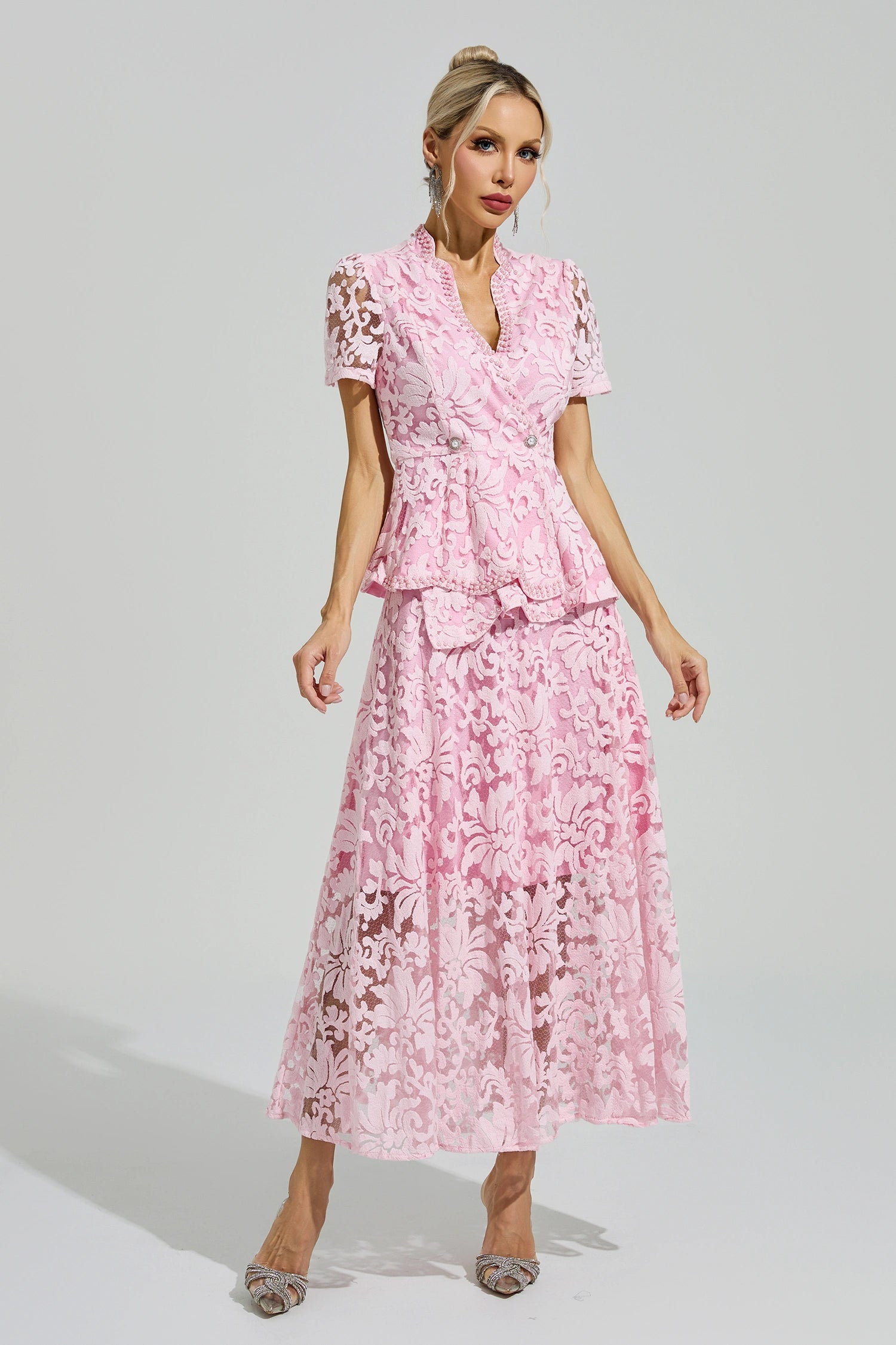Dovarik Pink Embroidered Lace Set