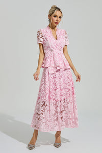 Dovarik Pink Embroidered Lace Set