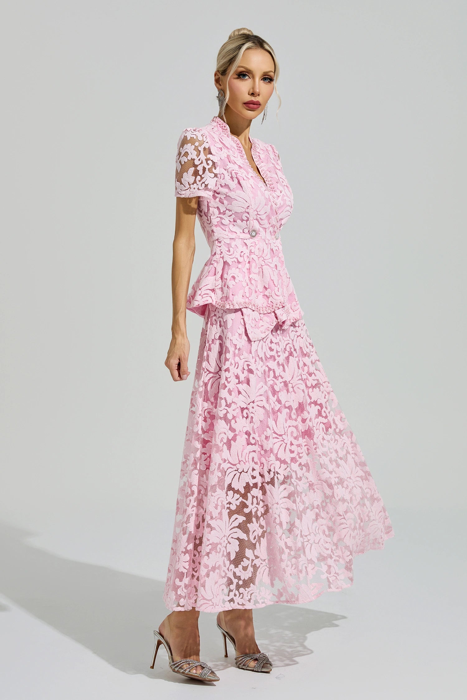 Dovarik Pink Embroidered Lace Set