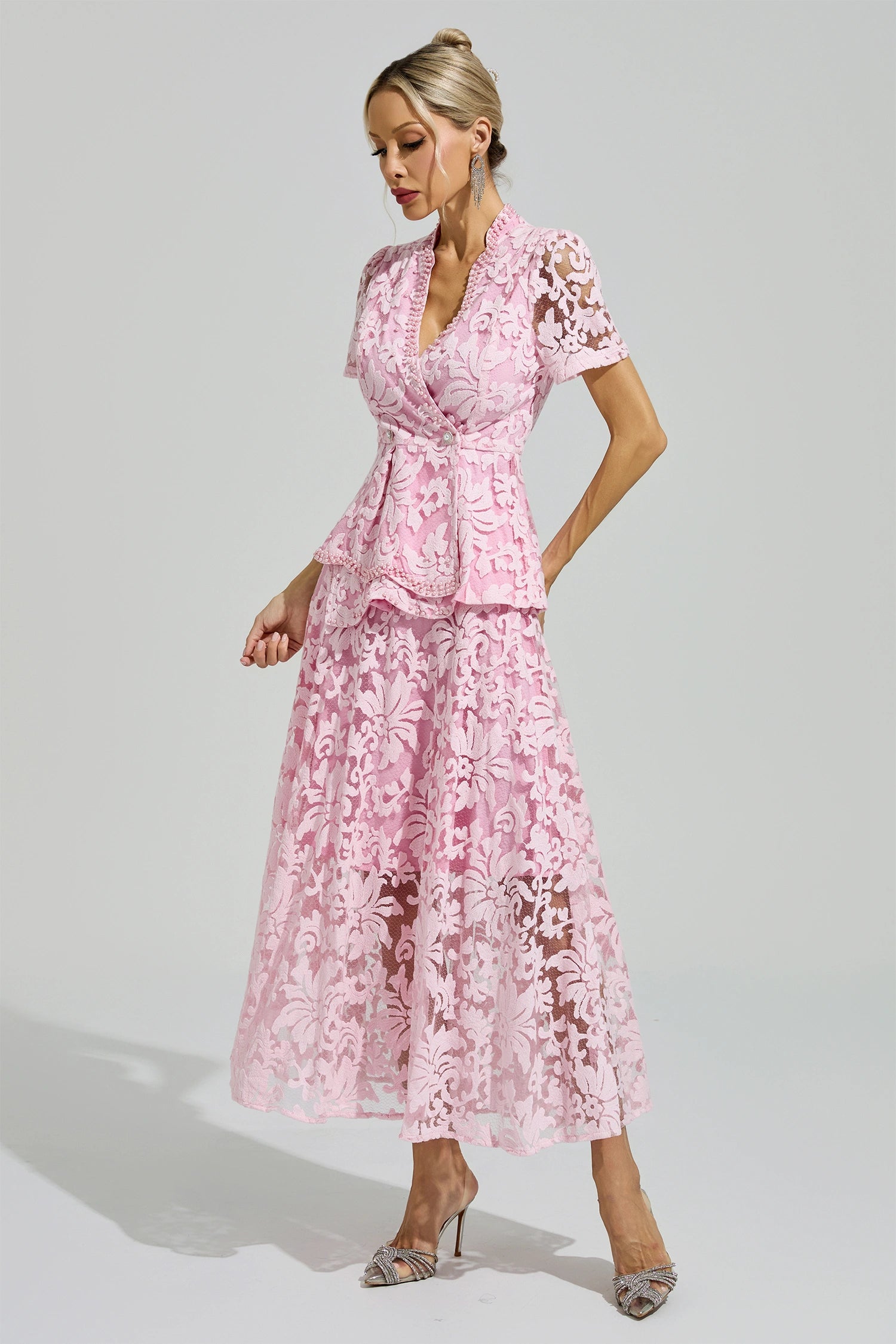 Dovarik Pink Embroidered Lace Set