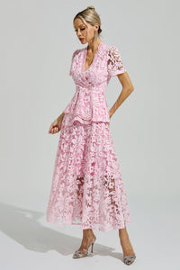 Dovarik Pink Embroidered Lace Set