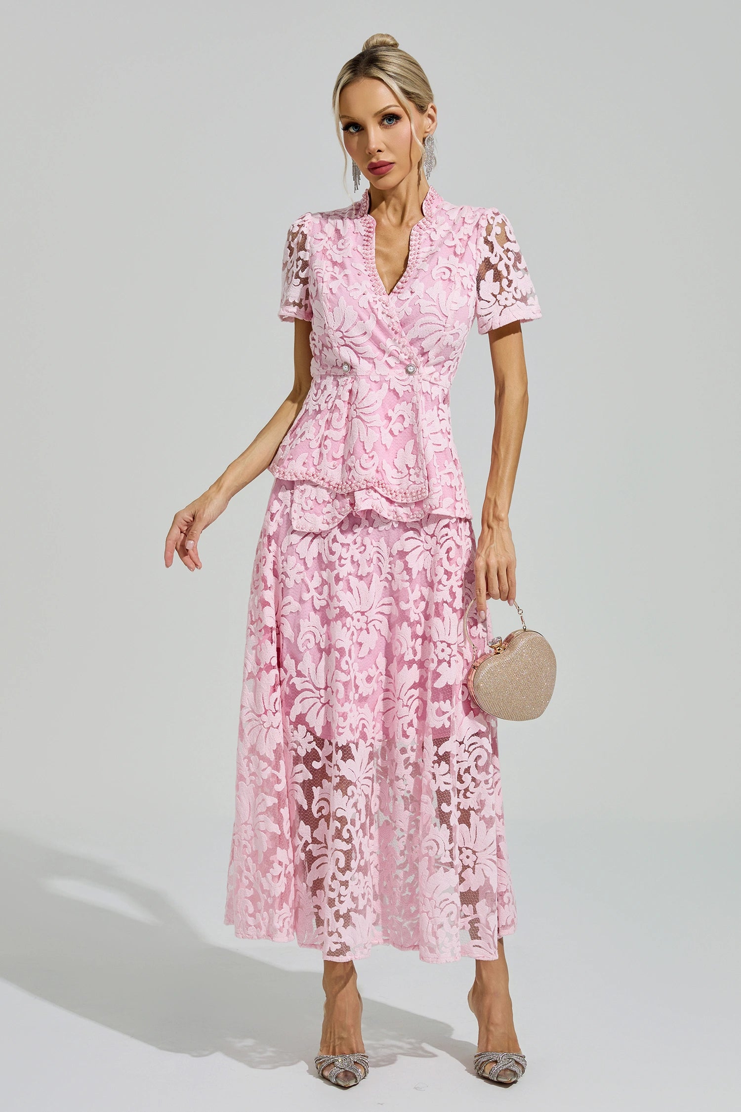 Dovarik Pink Embroidered Lace Set