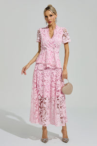 Dovarik Pink Embroidered Lace Set
