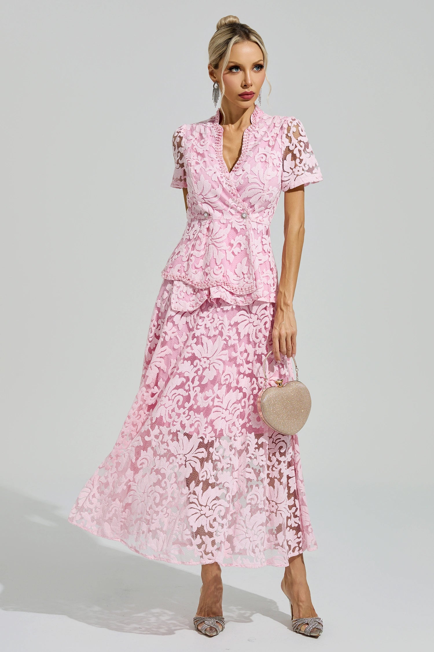 Dovarik Pink Embroidered Lace Set